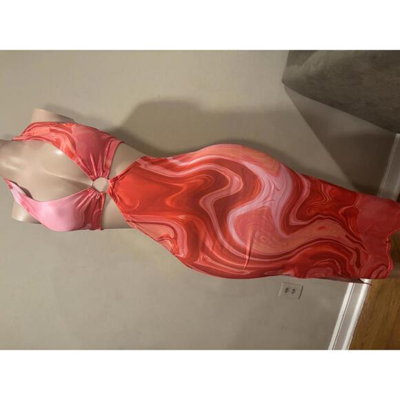 Y2K Marble Print Halter Cut Out Bodycon Maxi Dress - Picture 1 of 5